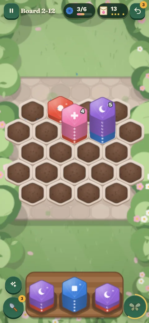 Hexa Garden Stack — portrait gameplay.