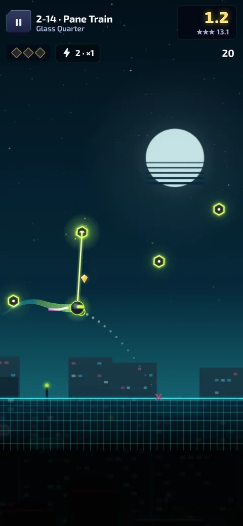 Hook Hero Neon — portrait gameplay.